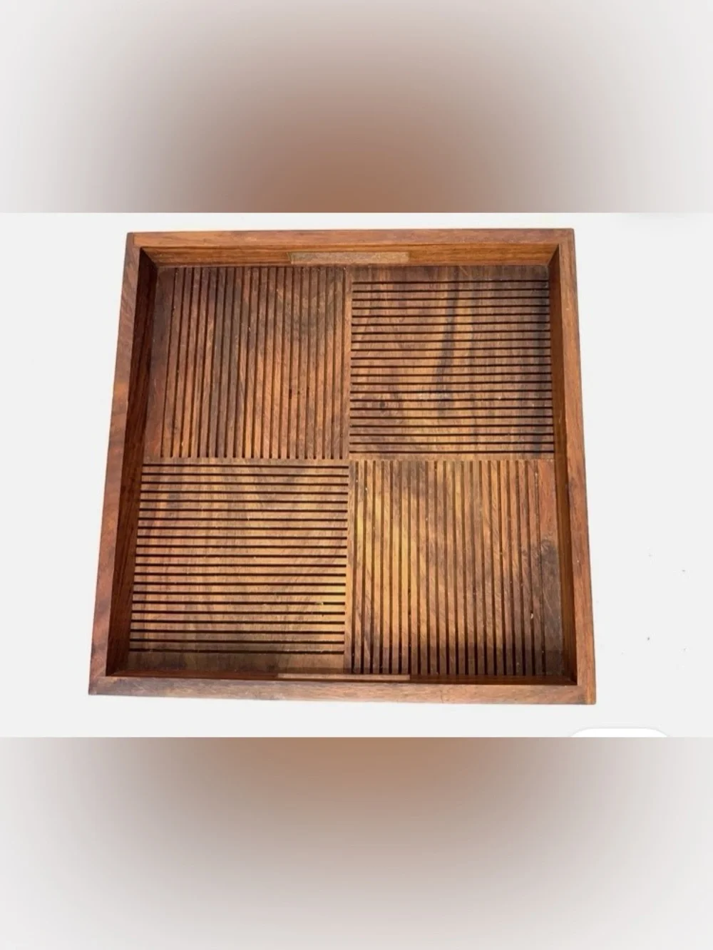 Vintage Crate&Barrel Shesham Wood Quadrant Tray in Brown 18x18